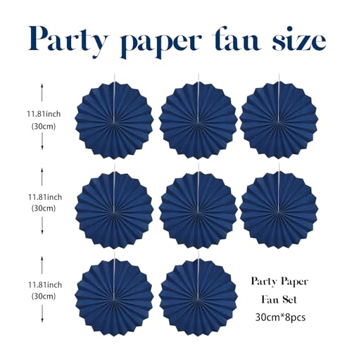 Blue Party Decorations Navy Blue Hanging Paper Round Fan Bulk 12inch (30 Count)