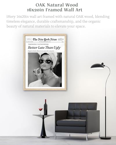 16x20in Audrey Hepburn Better Late Than Ugly Framed Bathroom Art