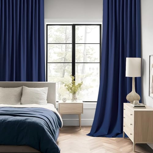 Navy Blue Back Tab Blackout Curtains 52x96 Inch Long 2 Panels Set (2 Count)