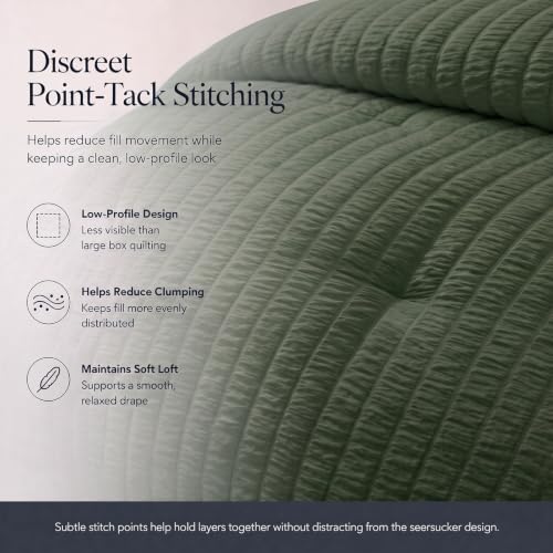 King Size Comforter Set 7 Pieces Dark Green Seersucker Bed in a Bag