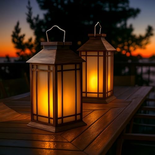 13 Inch Outdoor Decorative Lanterns with LED Candle Timer 2 Pack Brown (2 Count)