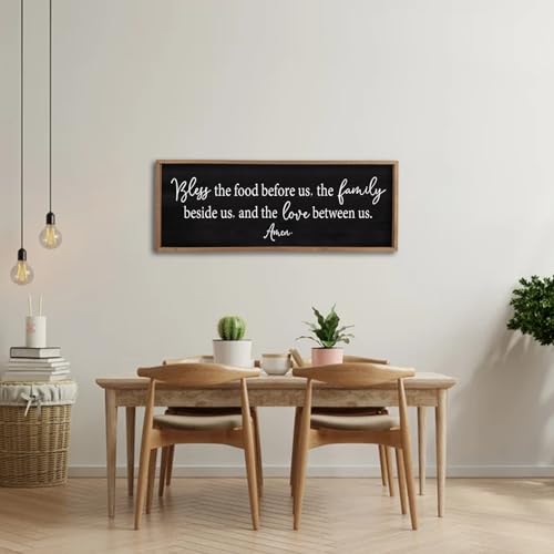 Dining Room Sign Wall Decor Bless the Food Before Us 40"X15" Wood Black
