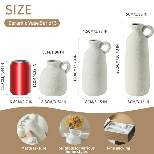 Ceramic Vase Set of 3 with Handle (3 Count)