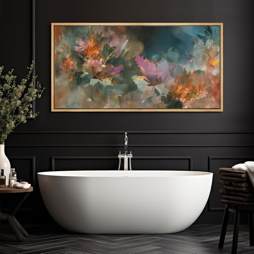 Extra Large Framed Canvas Print Wall Art Colorful Abstract Floral Antique Retro Fine Art Illustrations Decorative Colorful for Bedroom