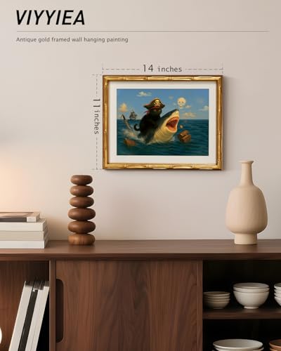 Gold Bamboo Framed Halloween Cat Skeleton Wall Art 11x14 Inch