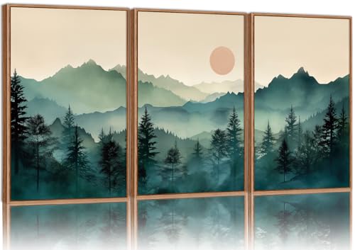 Large Boho Mountain Framed Canvas Wall Art Set (3 Count)