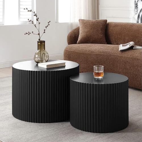 Black Round Fluted Nesting Coffee Table Set of 2 (2 Count)