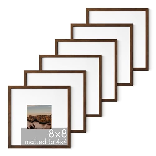 Walnut Square Frames 8" x 8" Matted to 4" x 4" (6 Count)