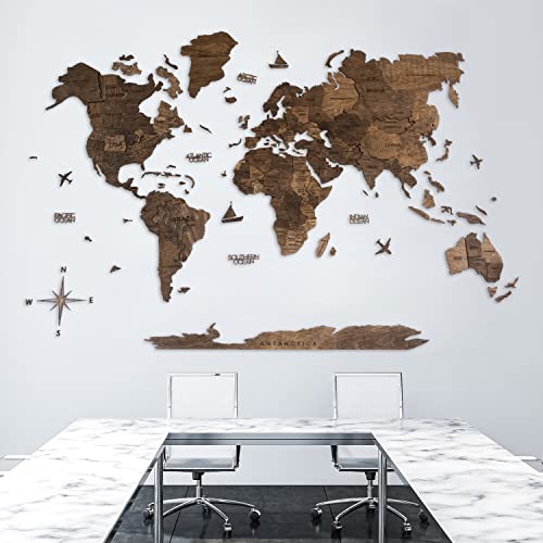 Handmade 3D Wood World Map Wall Art Large Wall Decor Track Your World Travels