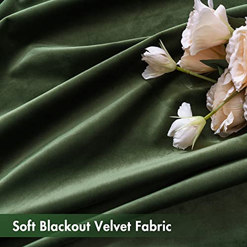 Olive Green Blackout Velvet Curtains Drapes 63 Inch Long 52"x63" (2 Count)