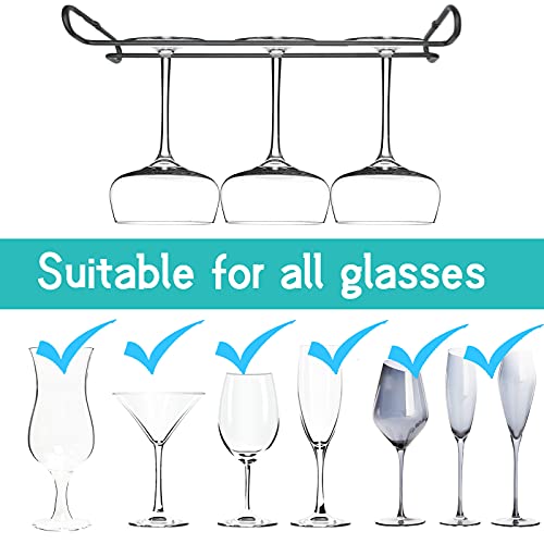 10 Inch Wine Glass Rack Under Cabinet Shelf Stemware Storage Hanging Hanger Organizer Glasses Holder with Drying Under Counter Metal for Kitchen and Bar Set of 2 Black (2 Count)