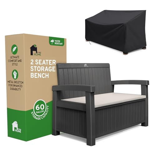 2 Seat Outdoor Storage Bench with Rain Cover
