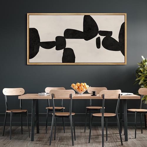 Extra Large Framed Canvas Print Wall Art Modern Abstract Black and White Shapes Antique Retro Fine Art Illustrations Decorative Colorful for Bedroom