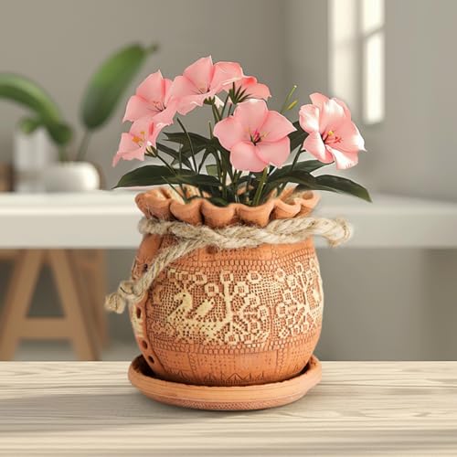 Ceramic Pot with Drainage Hole and Saucer