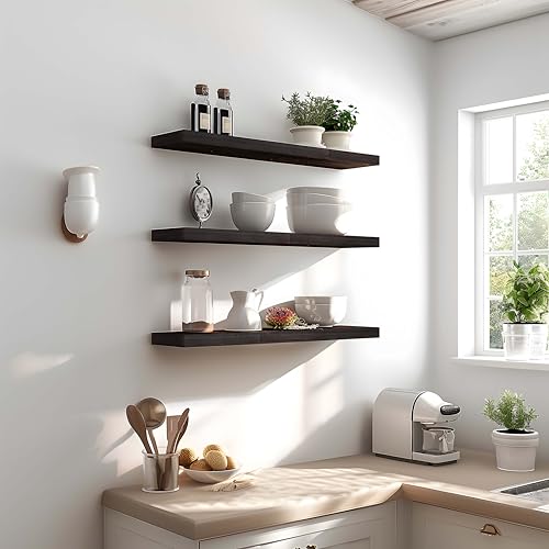 24 Inch Floating Shelves for Wall Rustic Brown Wood Wall Shelves for Bedroom Set of 4 (4 Count)