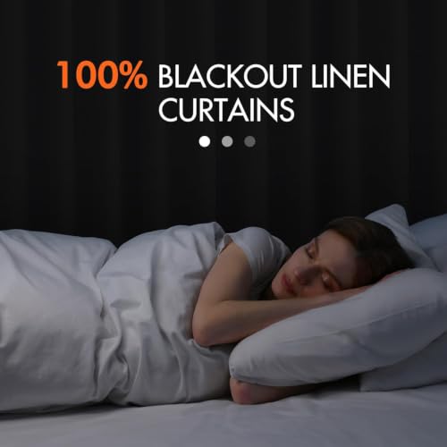 100% Blackout Back Tab Pleat Linen Curtains 50" Wx108 L (2 Count)
