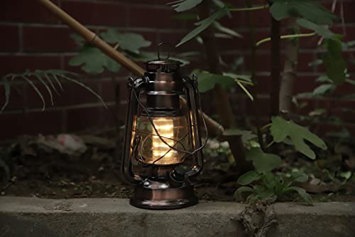LED Vintage Lantern Metal Hanging Hurricane 12 LED Dimmer Switch Warm White Battery Operated Power Outage Indoor Camping Lighting Outdoor Brooklyn (2 Count)