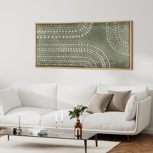 Extra Large Framed Canvas Print Wall Art Abstract Dot Matrix Canvas Art in Olive Tones Antique Retro Fine Art Illustrations Decorative Colorful for Bedroom