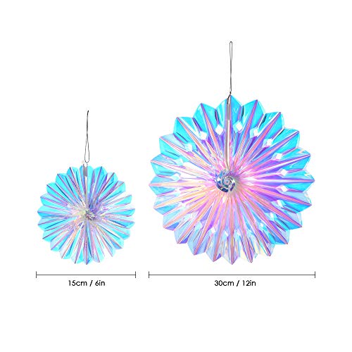 Iridescent Hanging Decorations Round Foil Decorative Folding Fans Rainbow Shine Party Ornaments for Bridal Shower Wedding Birthday Frozen Theme Party Decorations (2 Count)