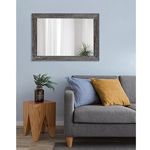 Wall Mirror with Rectangle Wood Frame Large 28"x20" Rustic Decorative Hanging Mirrors for Bedroom Bathroom Living Room Home Office