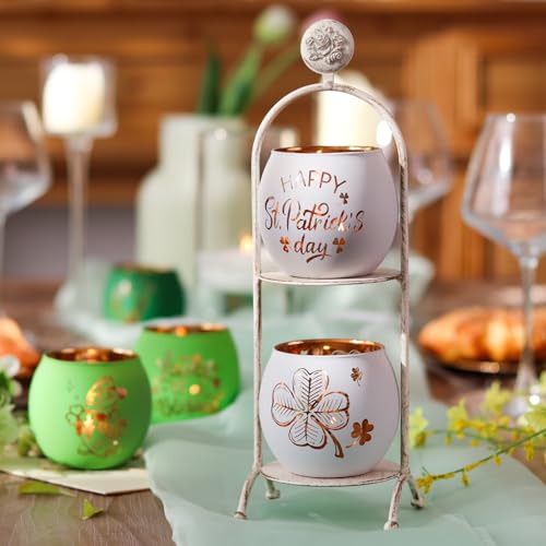 St. Patrick's Day Candle Holders 6PCS St Patricks Day Shamrocks Decorations for Table Centerpiece (6 Count)