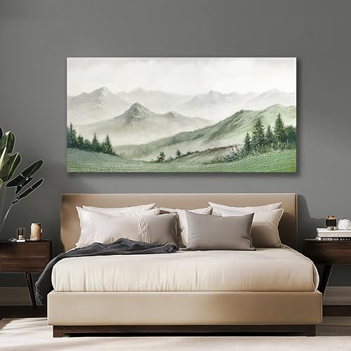 Large Nature Wall Decor Green and Gray Wall Art Abstract Landscape Canvas Painting Aesthetic Artwork for Living Room Bedroom Dining Room Office Home Decor 30x60 Inch
