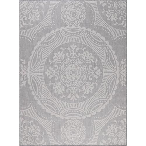 Medallion Outdoor Rug 9x12 Washable Outside Carpet for Indoor Patio Porch Waterproof Easy Cleaning Non Shedding Area Rugs Gray 9 x 12