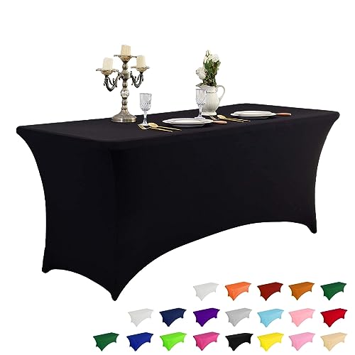 8FT Black Table Cloth for Rectangular Spandex Table Cover