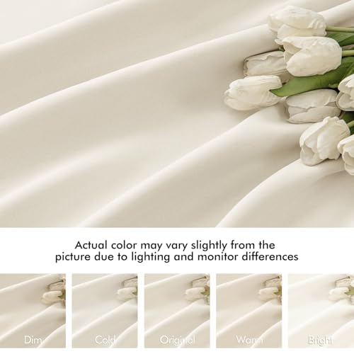 Beige White Back Tab Blackout Curtains 52x90 Inch Long 2 Panels Set (2 Count)