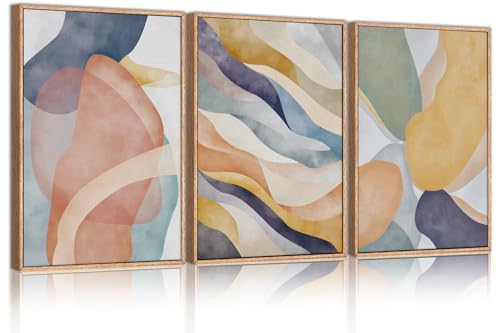 Large Abstract Neutral Framed Canvas Wall Art Set (3 Count)