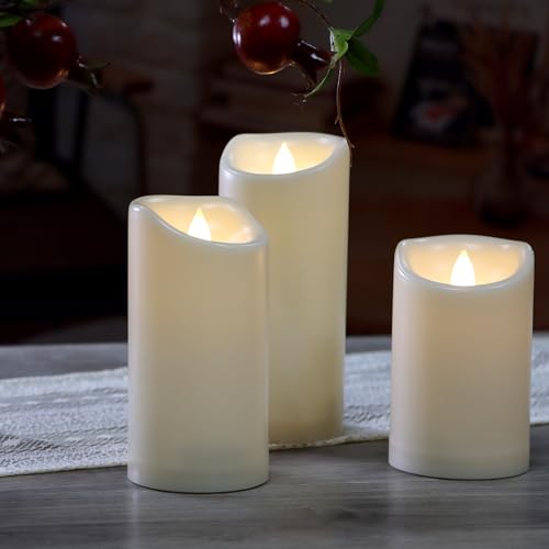Outdoor Battery Operated Flameless LED Pillar Candles with Auto Timer 3 PCS (3 Count)