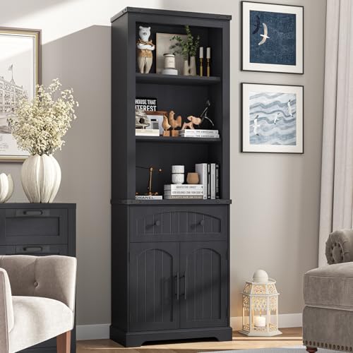 Farmhouse Bookshelf with Storage Cabinet