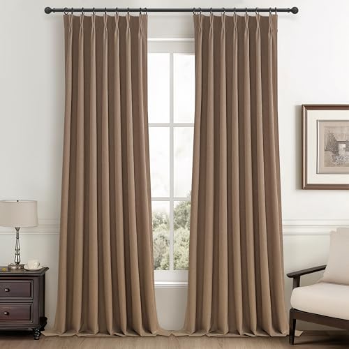 RustBrown Linen Pinch Pleated Curtains 100 Inches Long Heavy Duty Thermal Insulated Extra length Burg for Dining Room Total Blackout 48 (2 Count)