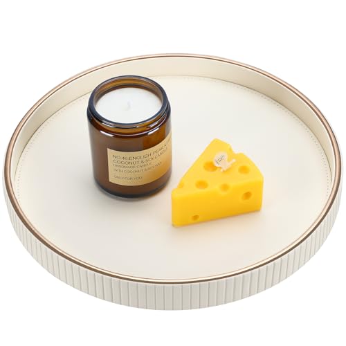 Round PU Leather Decorative Tray with Gold Trim