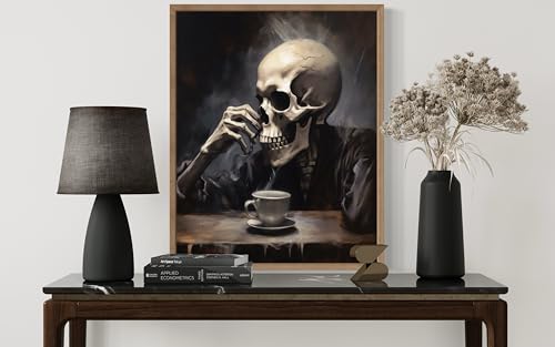 Skull Drinking Coffee Poster Art Print
