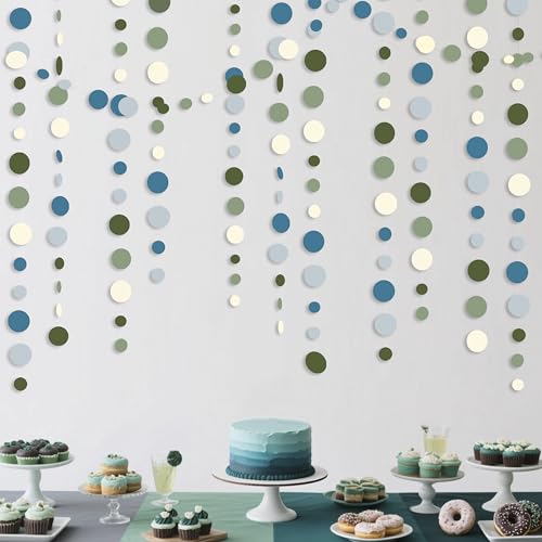 Sage Green and Dusty Blue Party Decorations Polka Dots Garlands Hanging Paper Circle Dots Streamer for Men Birthday Wedding Shower Engagement Retirement Silly Goose Party Decorations Supplies