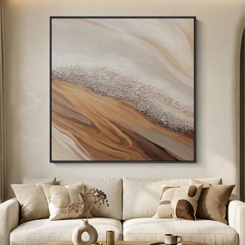 Extra Large Framed Beige Abstract Canvas Wall Art for Living Room