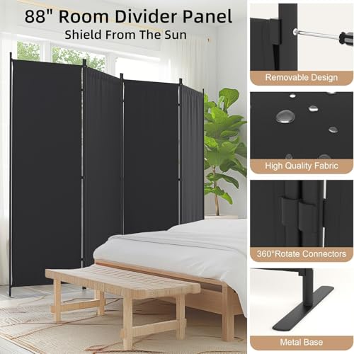 Folding Screen Room Divider 4 Panel for Room Separator 6FT