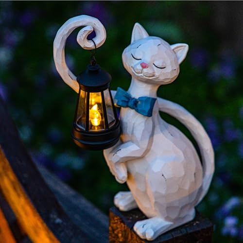10.7" White Cat Solar Garden Light Statue