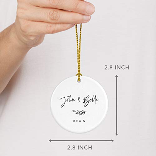 Personalized Round Ceramic Porcelain Christmas Tree Ornament Engagement Keepsake Collectible Gift