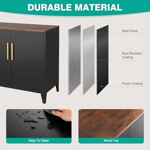 Black Storage Cabinet with Doors and Shelves
