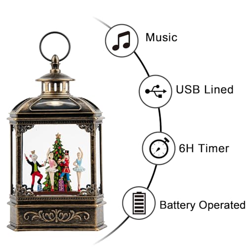 Christmas Snow Globe Lantern Lighted Nutcracker Ballet Stage Scene Musical Snow Water Lantern Swirling Glittering Home Decoration and Gift