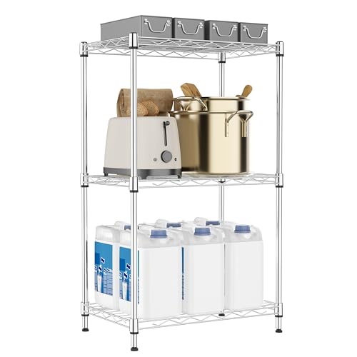 3 Tiers Shelf Metal Storage Shelves Wire Rack Closet Organizers with Wheel for Garage Kitchen Bathroom Laundry Chrome 11.8" D x 17.7" W x 28.8" H