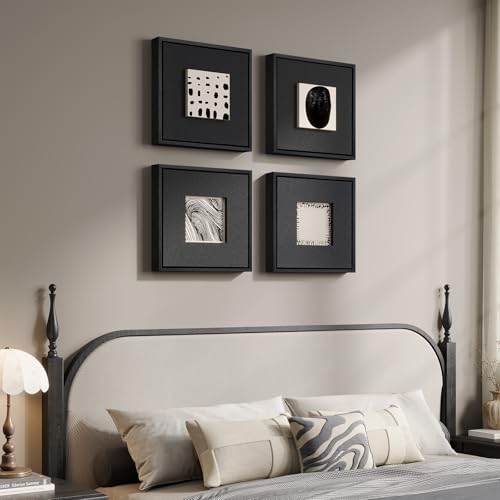 Framed 3D Textured Black White Abstract Wall Art for Living Room (4 Count)