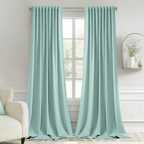 Aqua Back Tab Blackout Curtains 52x108 Inch Long 2 Panels Set