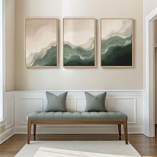 Large Framed Green and Beige Abstract Wall Art