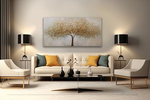 Wall Art Abstract Gold Tree of Life Modern Artwork Canvas Painting Textured Tree Pictures Wall Decor for Living Room Bedroom Dining Room Home Office Decor 29"x58" Ready to Hang