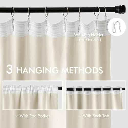 Beige White Back Tab Blackout Curtains 52x102 Inch Long 2 Panels Set (2 Count)