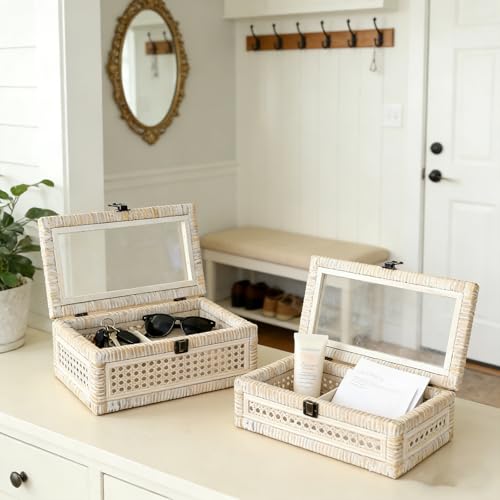 Set of 2 Rattan and Cane Stacking Boxes