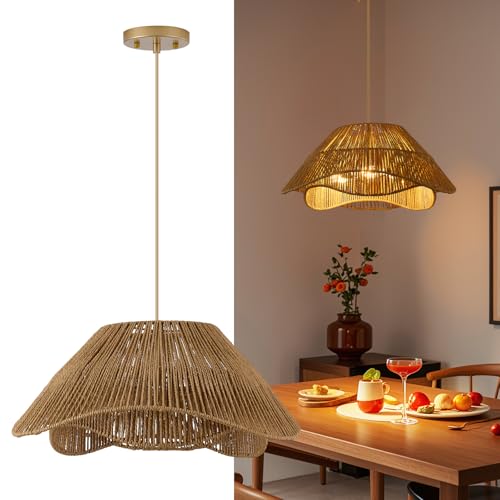 19.68" Large Gold Rattan Pendant Light